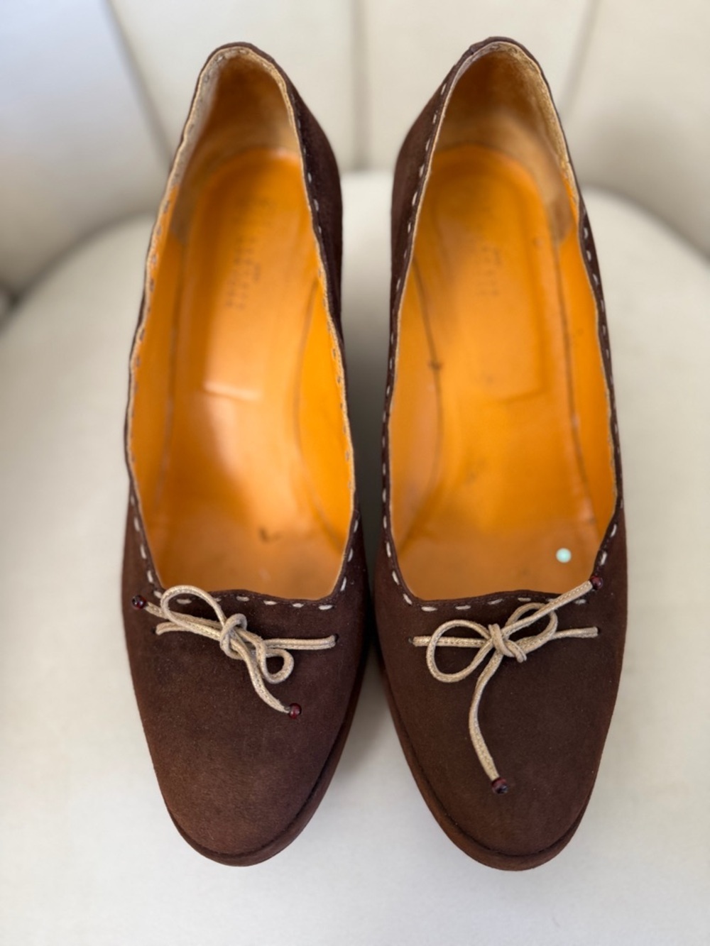 Henry Cuir Barneys New York Brown Suede Wedges Slip On Shoes Bow-Detail Vtg Y2K8